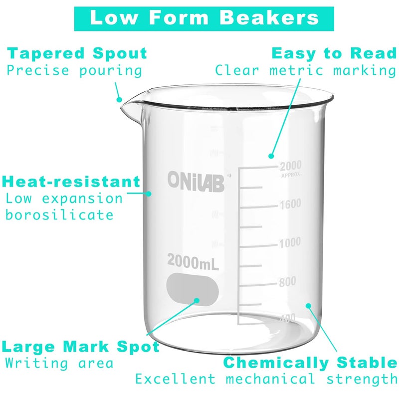 ONiLAB Griffin Low Form Glass Beaker, Vol.2000ml, 3.3 Borosilicate with Printed Graduation 13900247 - Image 3